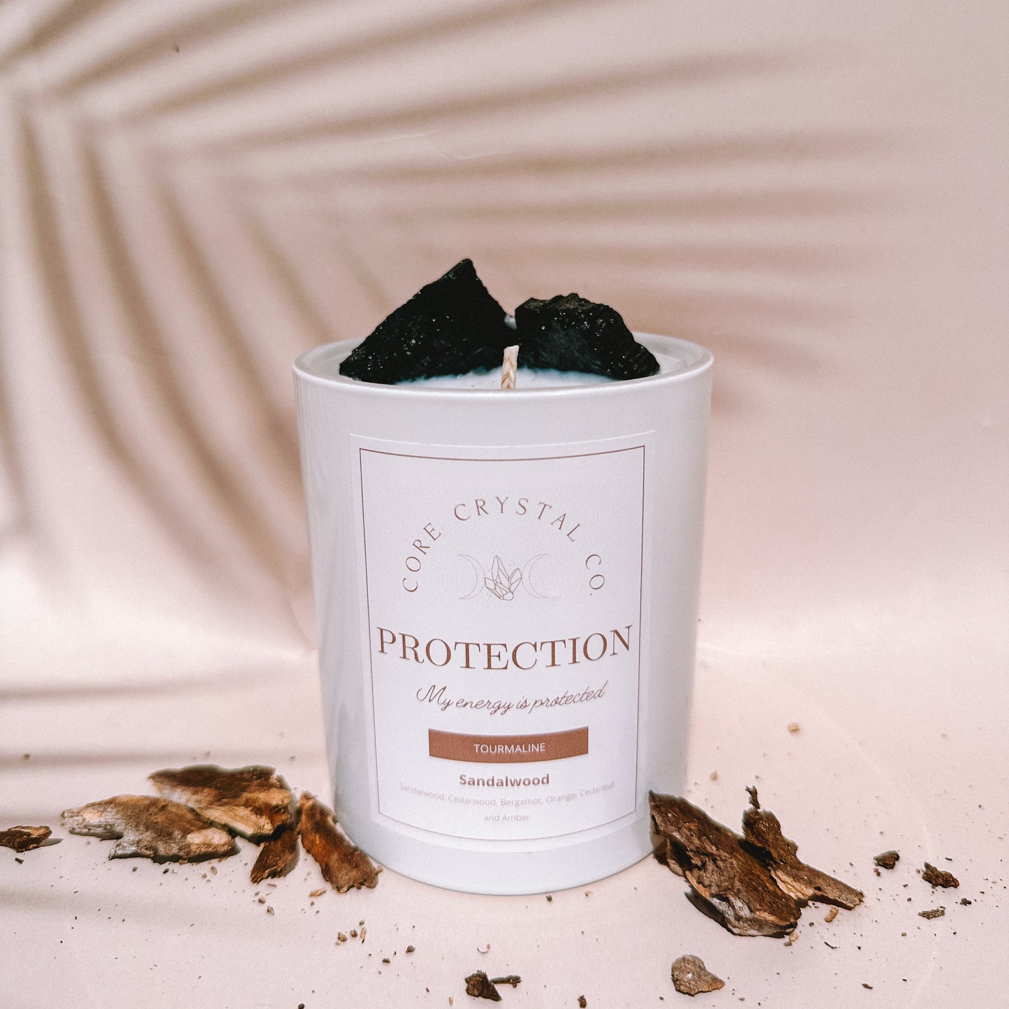 PROTECTION Sandalwood Crystal Infused Candle