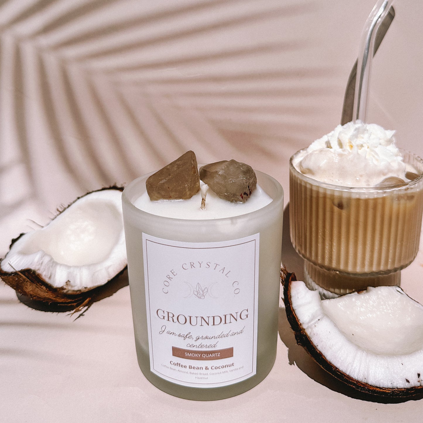 GROUNDING Smoky Quartz Coffee & Coconut - Crystal Infused Candle