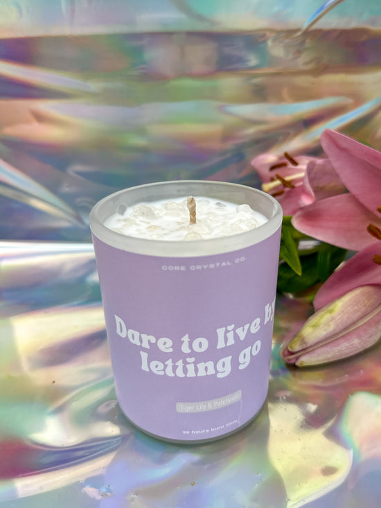 Load image into Gallery viewer, Dare to live by letting go - Tiger Lily &amp;amp; Patchouli Candle
